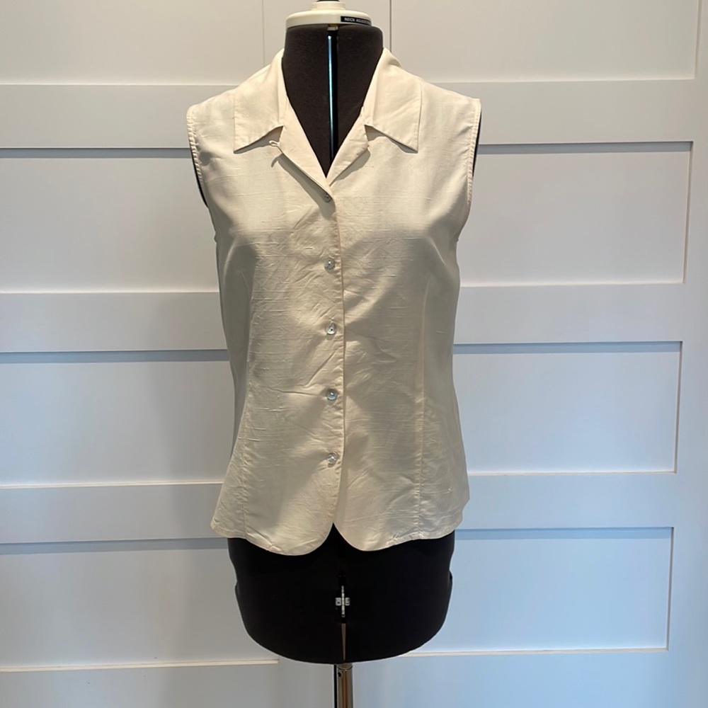 Silk Land Sleeveless Blouse, Cream, Sz. Small - Medium, 100% Pure Silk